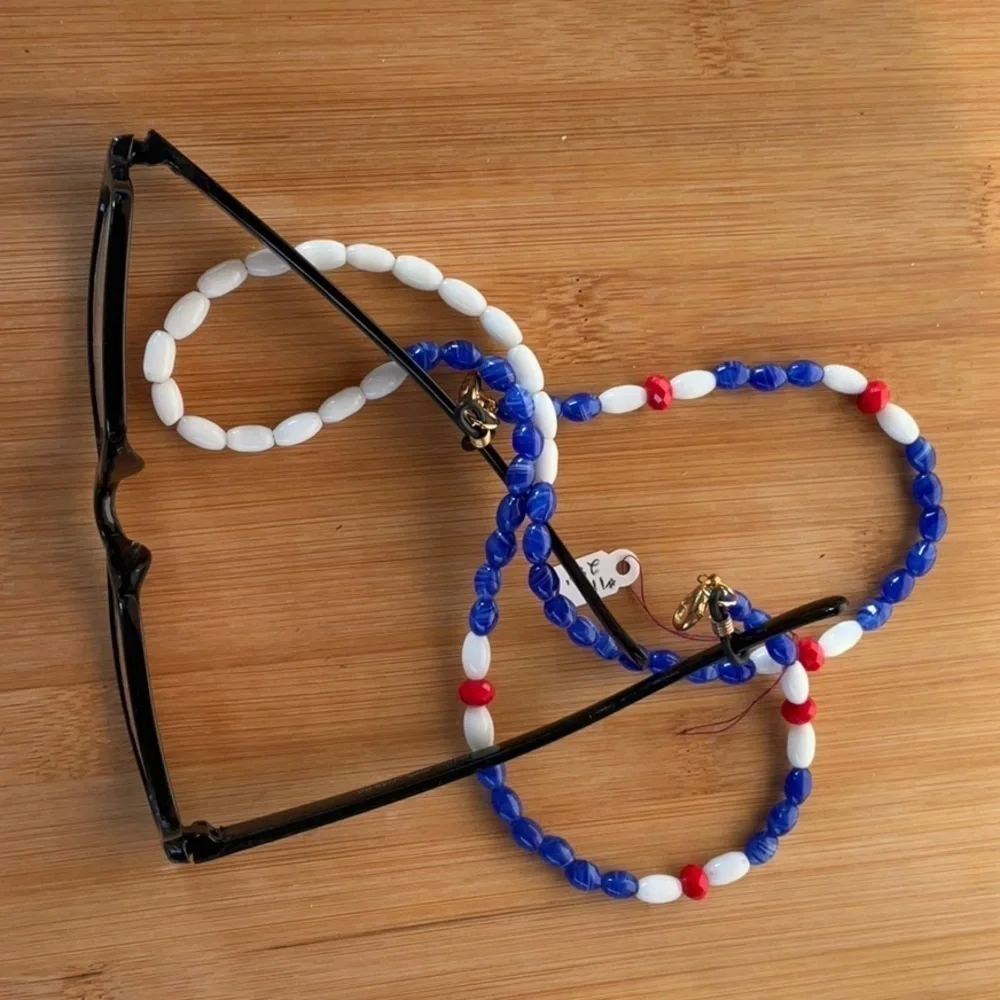 Hand Crafted Face Mask Eyeglasses Holder Lanyard Chain Red White Blue Patriotic